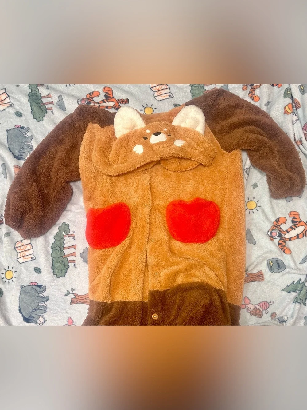 (NEW) Cozy Red Panda Kids Pajamas Onesie with Red Pocket Apples
